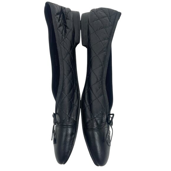 Chanel Cap Toe CC Logo Bow Quilted Leather Ballet Flats Black Size 40 - Picture 5 of 12